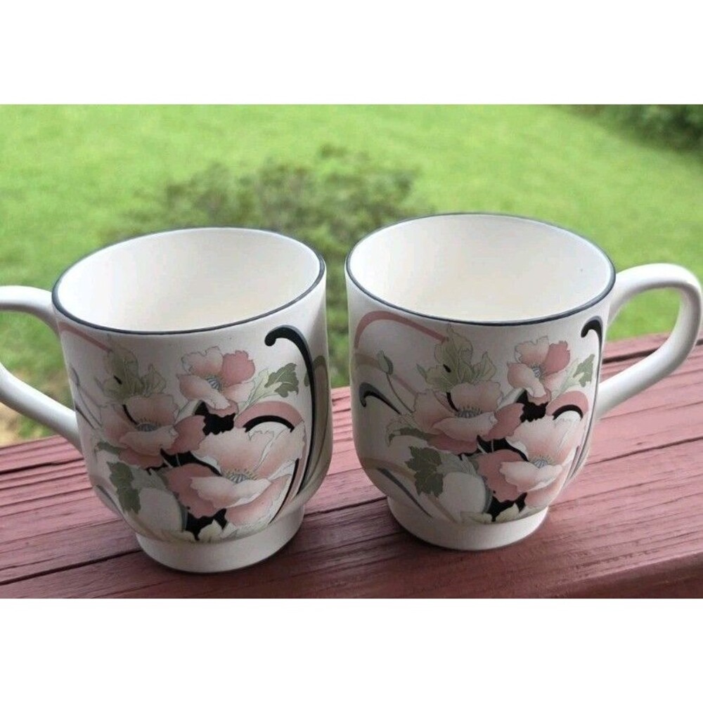 2 Sango Coffee Cups 1987 Korea Anastasia Pattern Artist Signed
